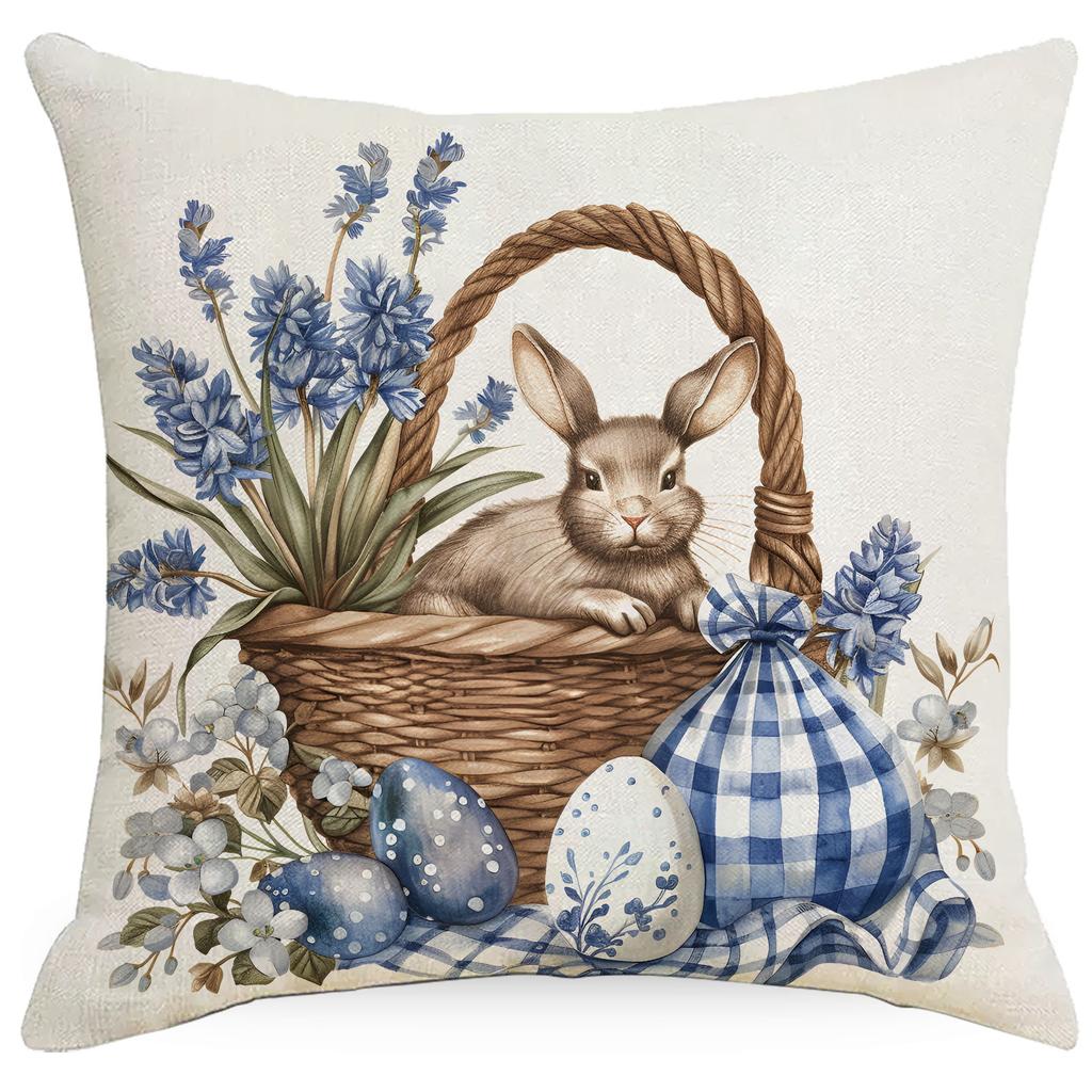 New Blue Plaid Easter Pillowcase Cushion Cover Cute Rabbit Truck Animal Pillowcase