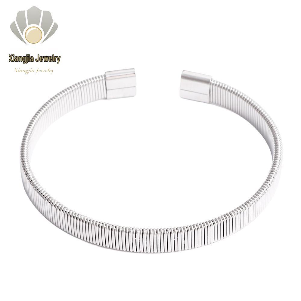 European & American Luxury Woven Titanium Steel Bangle with Gold Electroplating - Simple Fashion Open Design
