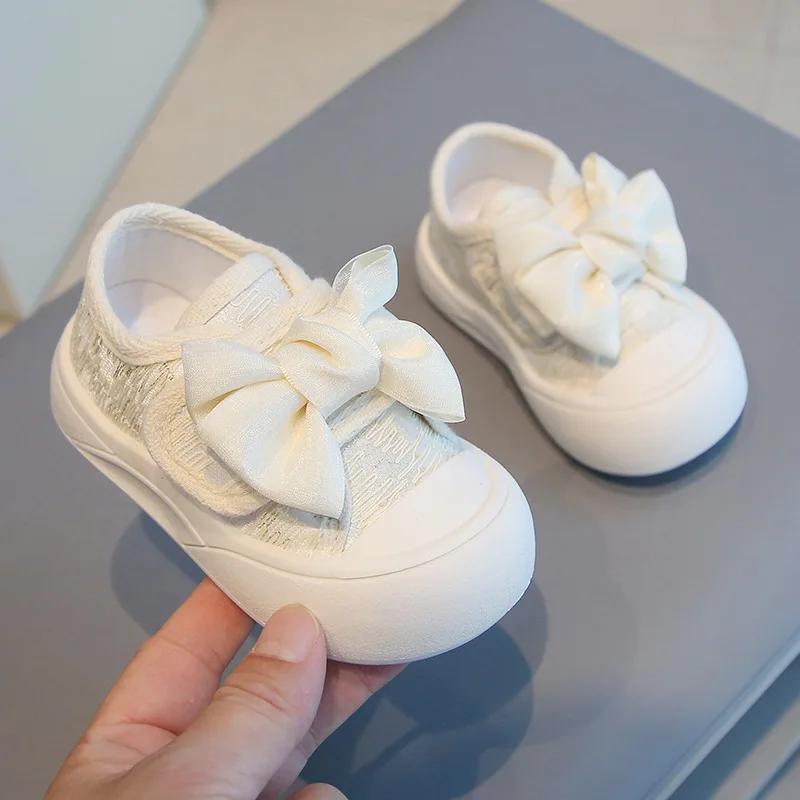1-5Years Canvas Shoes Soft Soled Children's Shoe Spring Autumn Baby Butterfly Knot Shaped Skateboard Shoes Girls Stylish Shoes