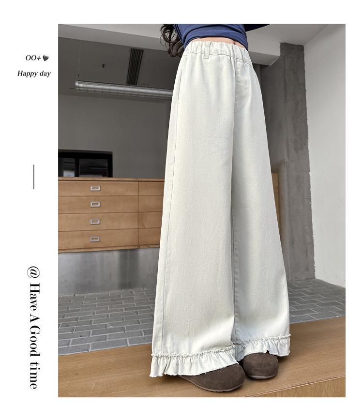 Girls' Fashionable Lace Wide-Leg Pants for Spring and Fall - Casual Straight-Leg Style for Middle and Big Girls