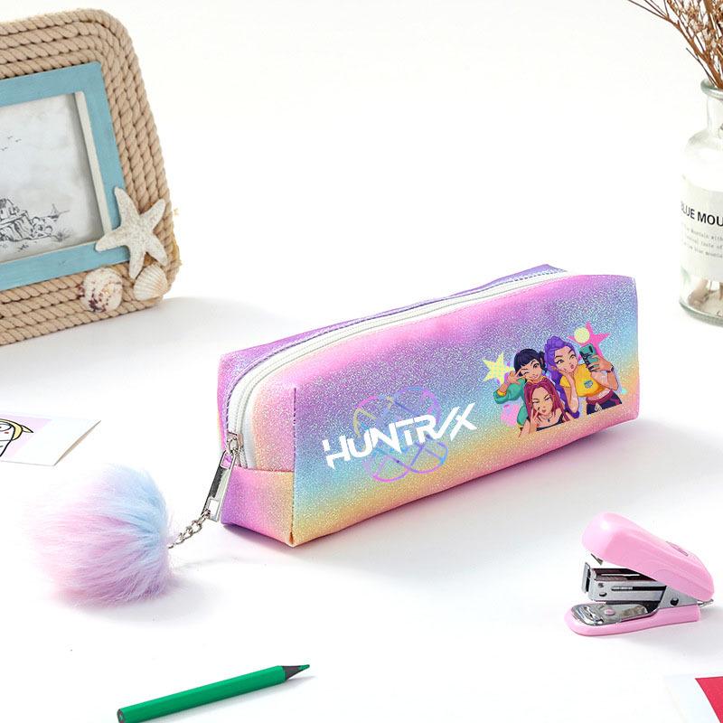 Demon Hunter Squad Rainbow Glitter Pencil Case - Shiny Student Stationery Organizer