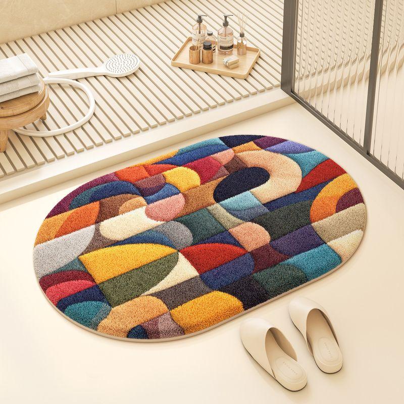 Tapis de Bain Ovale Doux Luxe Léger Absorbant l'Eau Antidérapant Lavable Entrée Douche Chevet Cuisine Tapis Décoratif 50x80cm 20x31inch