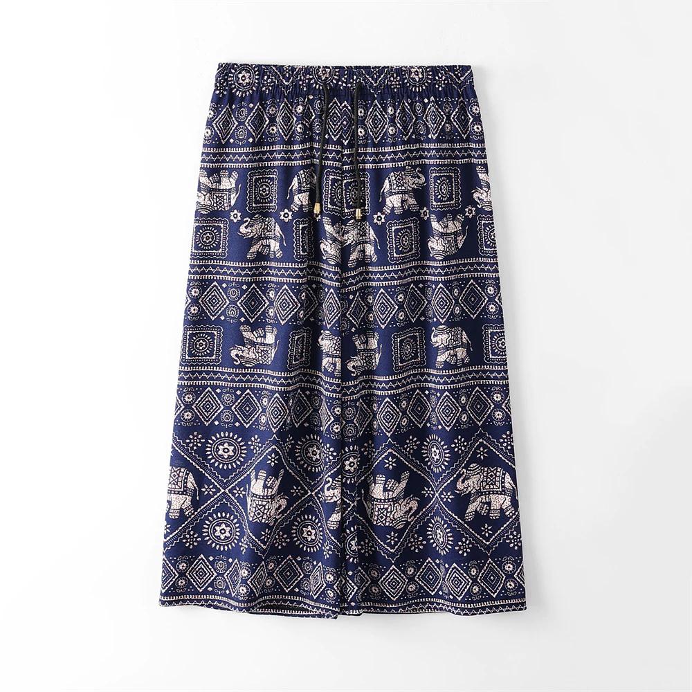 Elephant Pants Loose Legs Adjustable Elastic High Waistband Strap Rope Women Men Unisex Print Thailand Casual Streetwear Beach Bohemian Retro Vintage