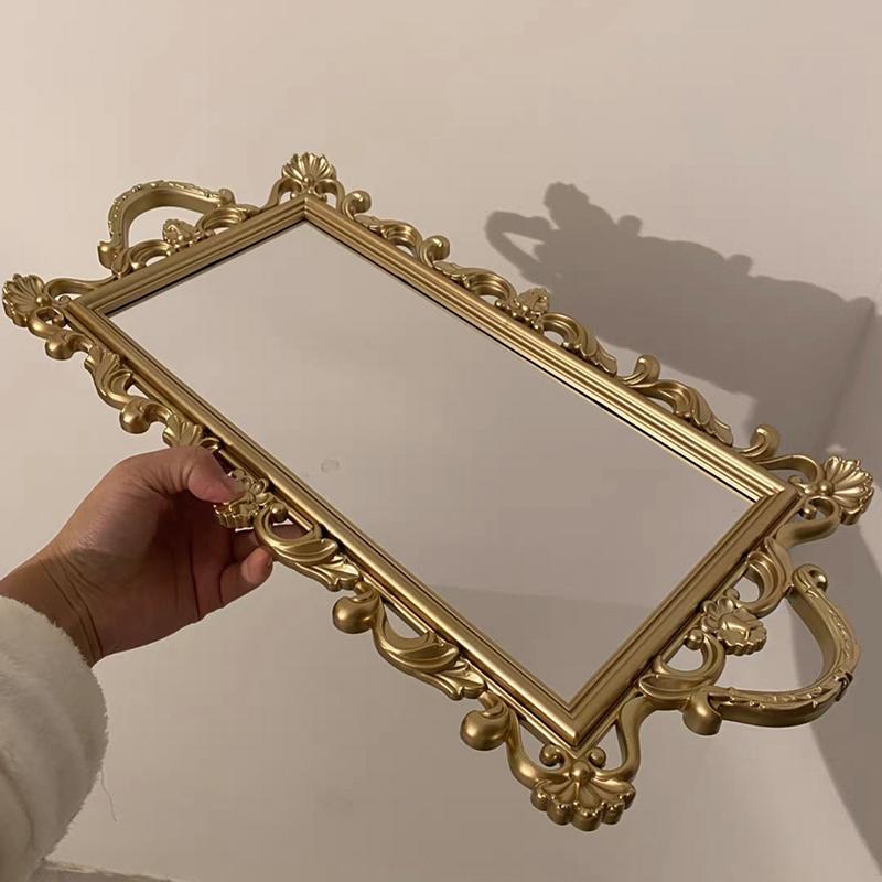 1 buc oglindă tavă bijuterii depozitare oglindă suport acasă decorare aurie tavă de depozitare fotografie ornamente 47.5x23x2.5cm