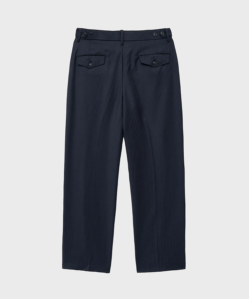 NOIRER Wool Stripe One-Pleated Wide Slacks (Navy)