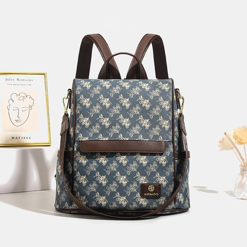 Casual Popular Shoulder Bag Women S Niche Fashion Large Capacity Versatile Travel Backpack синий