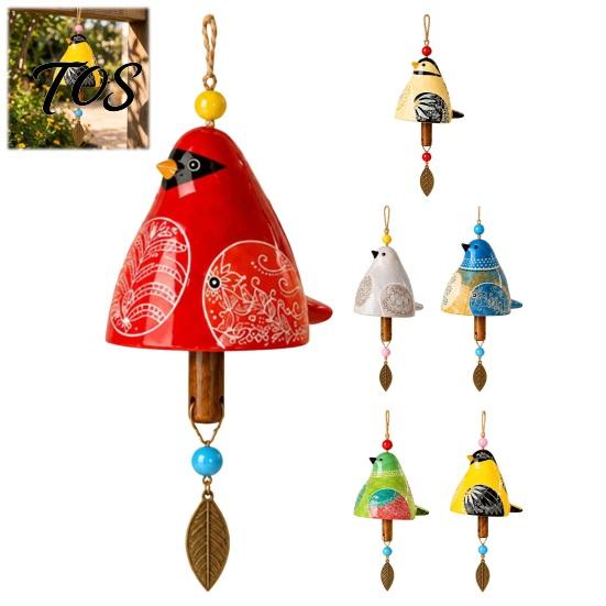 Outdoor Courtyard Accessories Bird Wind Chime with Bell, Hand-Painted Resin Hanging Decoration Bell Decor for Garden Patio Porch, Yard Art Window