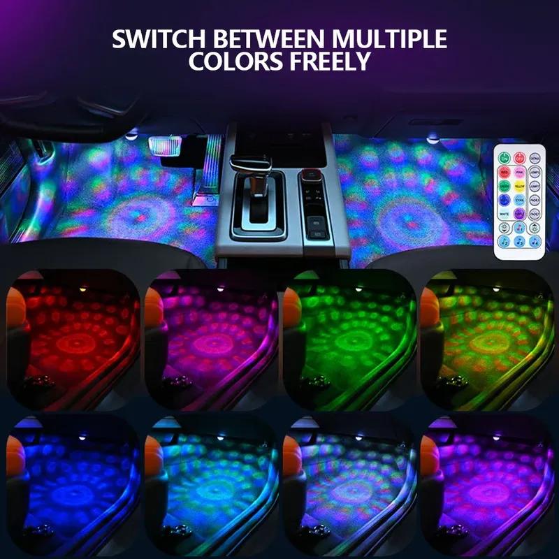 For Auto Wireless Remote APP Control Rainbow RGB Starry Footwell Light USB Car Interior Ambient Decorative Atmosphere Lamp