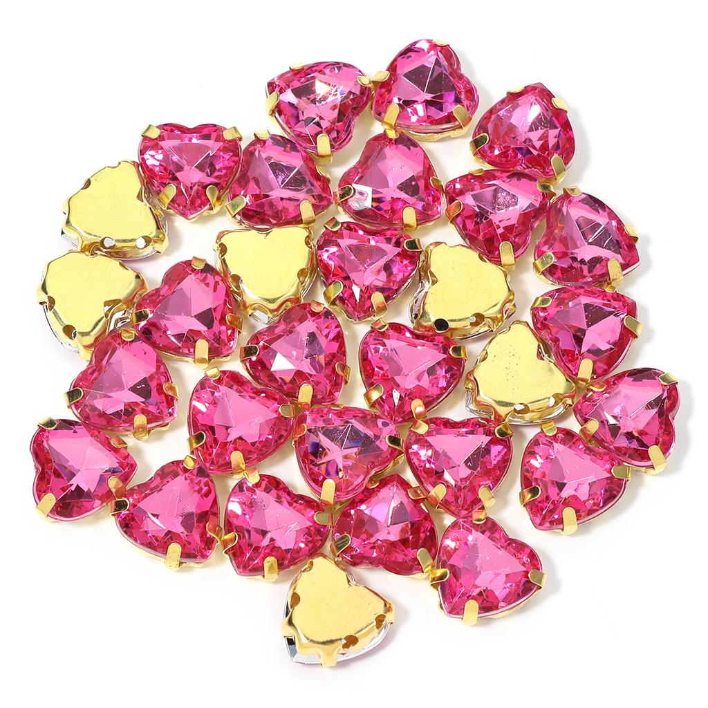 30pcs/lot 10/12mm Heart Shape Acrylic Sew On Rhinestones Stainless Steel Golden Claw Beads For DIY Clothes Jewelry Decoration
