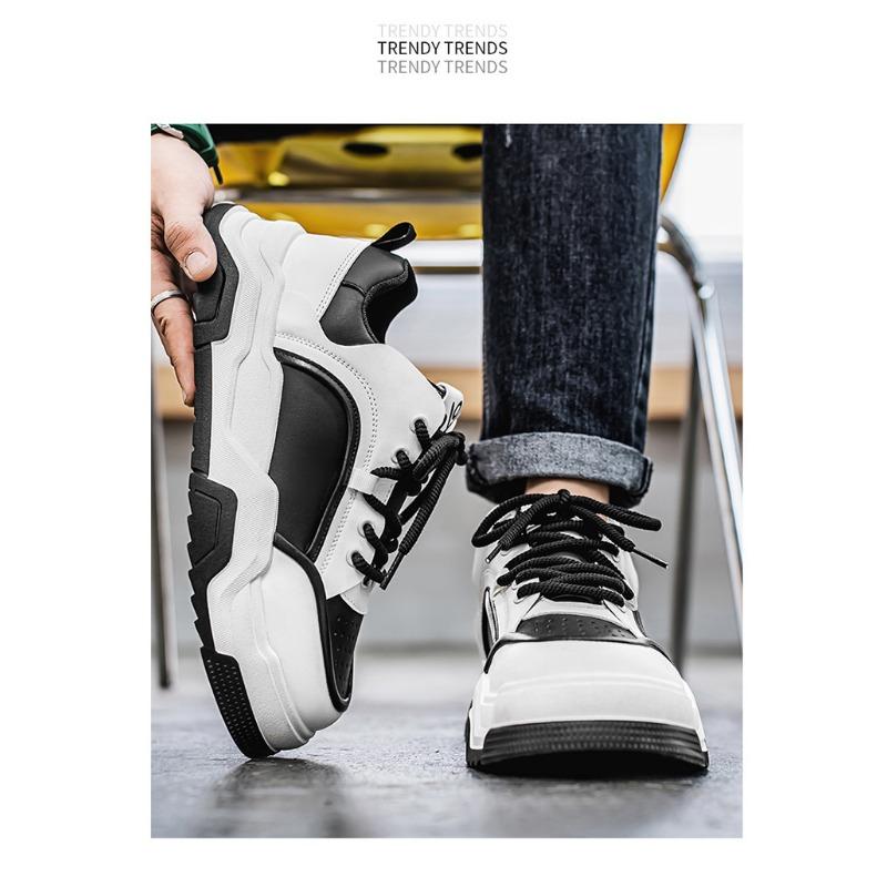 Mens Breathable Thick Sole Trendy Versatile Casual White Sports Sneakers