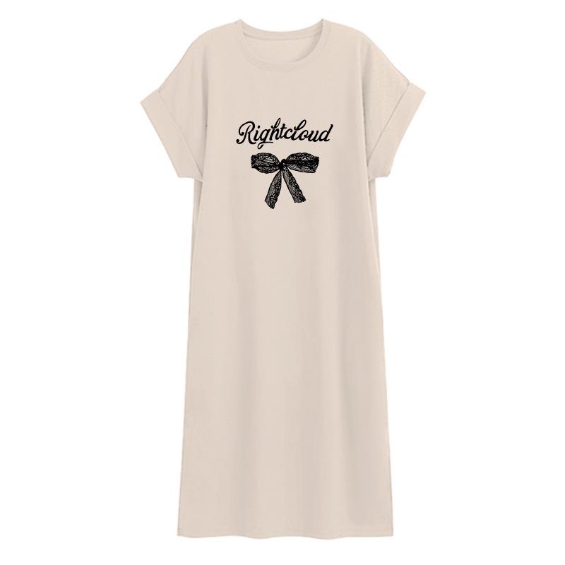 

Summer 2026 Maternity Flounce Sleeve Casual Dress - Plus Size, Round Neck, Knee-length, Lightweight T-shirt Style L [50-61 kg]