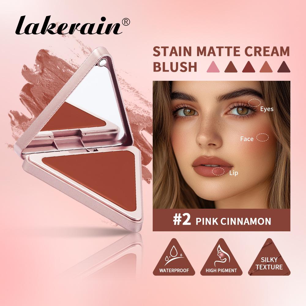 Triangle Cream Blush Cream Blush Cream Fresh Natural Nude Makeup Waterproof Blush Cream Matt Satin Long-lasting Rouge, Pink and Sexy Blush Cream