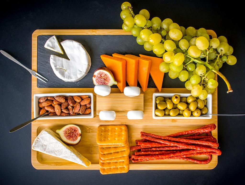 Bamboo Board for Cold Cuts, Cheeses and Snacks + Set of Knives and Forks As a Gift