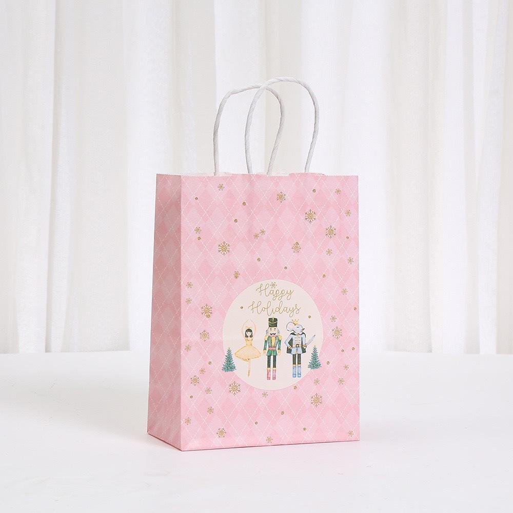 12/30pcs  Pink Christmas Paper Gift Tote Bags with Handles Holiday Party Favor Bags for Packing Small Gifts