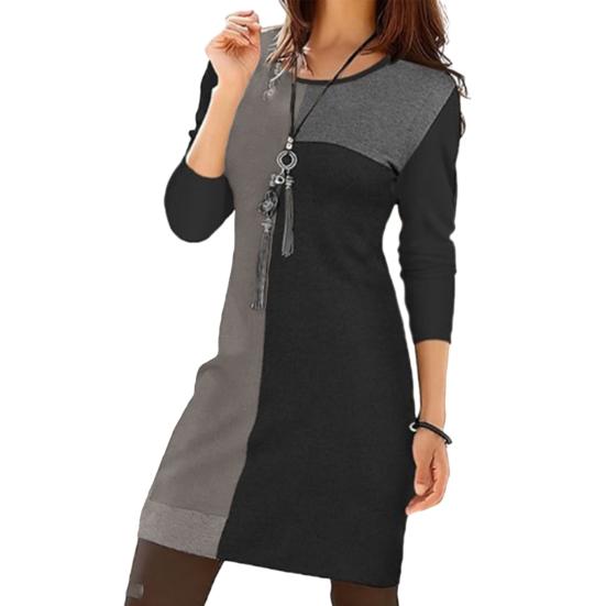 

Женское весеннее платье одинакового цвета с геометрическим круглым вырезом и длинными рукавами, свободный пуловер, мягкое повседневное мини-платье длиной выше колена L чёрный