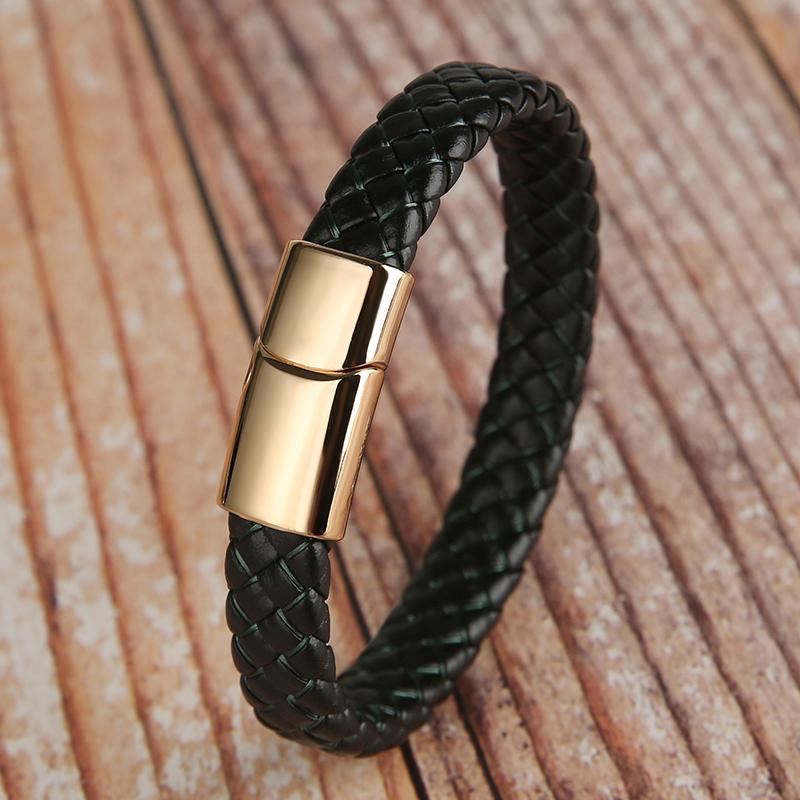 Mibrow Vintage Braided Leather Bracelet for Men Women Metal Magnetic Clasps Bracelets Punk Charm Men Fashion Jewelry