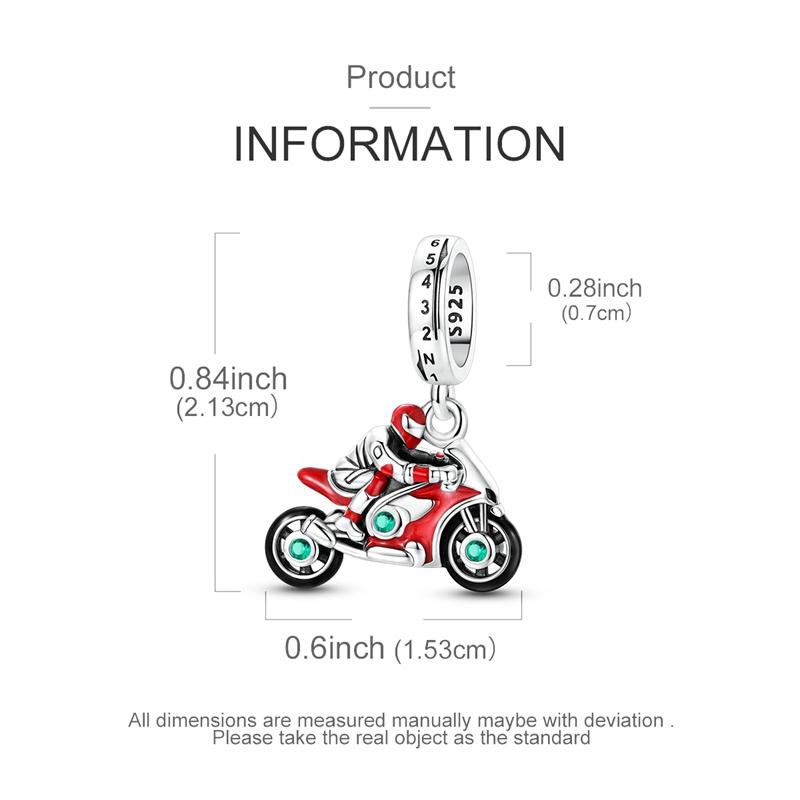 Original 925 Sterling Silver Charms Bead Red Cool Motorcycle Rider Kart Pendant Fit Original Bracelet For Women DIY Jewelry Gift