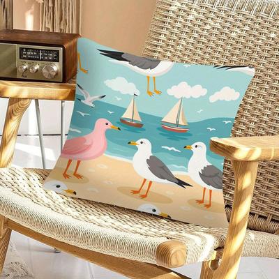 Seagull Pillowcase Cartoon Bird Cushion Cover Beach Sailing Boat Print Throw Pillow Ocean Style Home Decor Coastal Living
