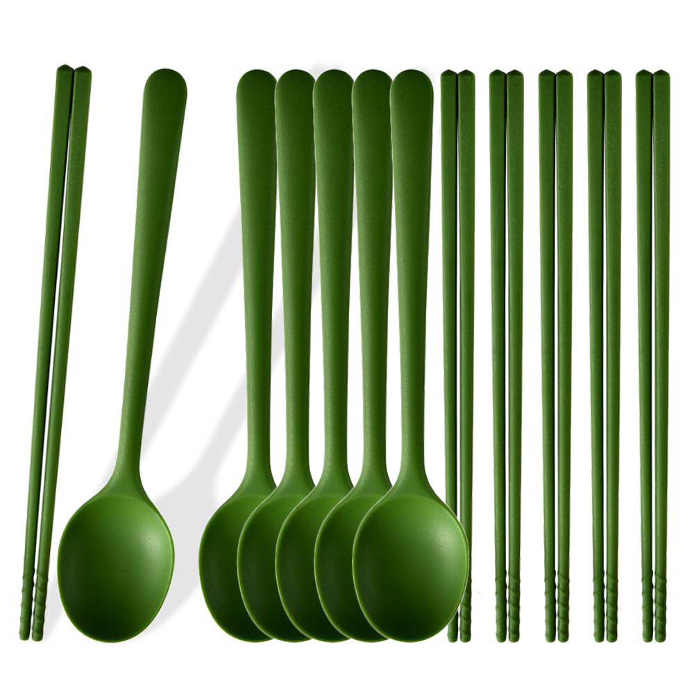 

Набор столовых приборов из силикона, 12 шт., набор палочек для суши, кофейных/чайных ложек, столовая посуда, корейские палочки для еды, десертная ложка, набор столовой посуды зелёный