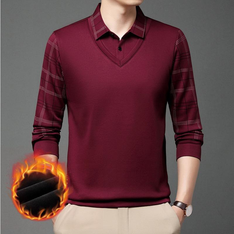 

Зимний бархатный теплый поддельный комплект из двух частей для папы модная толстая мужская клетчатая рубашка с отворотом 3XL