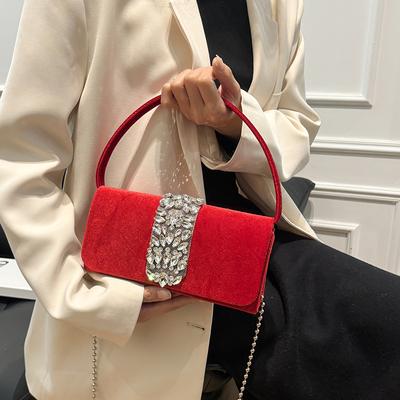 Retro Sammet Diamant Crossbody Kvällsväska Trendig Mångsidig Axelväska För Kvinnor Europeisk Amerikansk Enkel Handhållen Väska