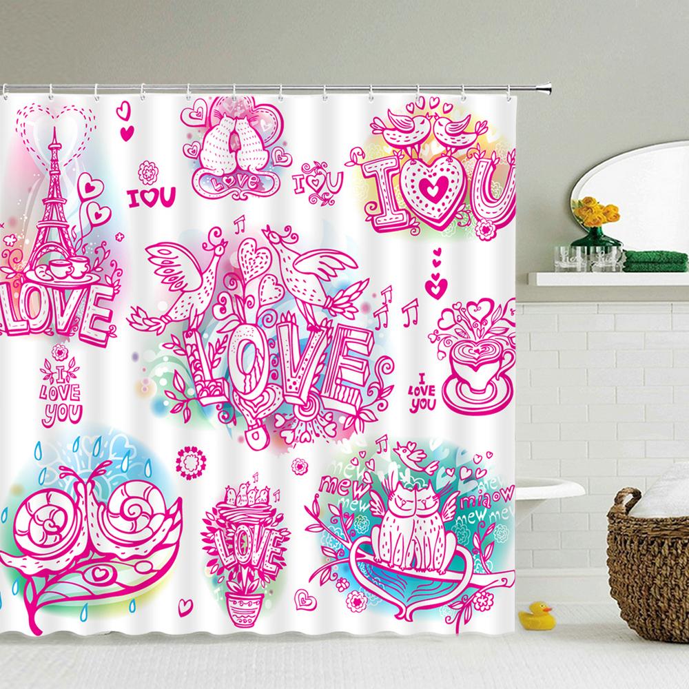 Home Decor Pink Couple Shower Curtain Shower Curtain Waterproof Fabric Modern Love Romantic Shower Curtain Bathroom Decor