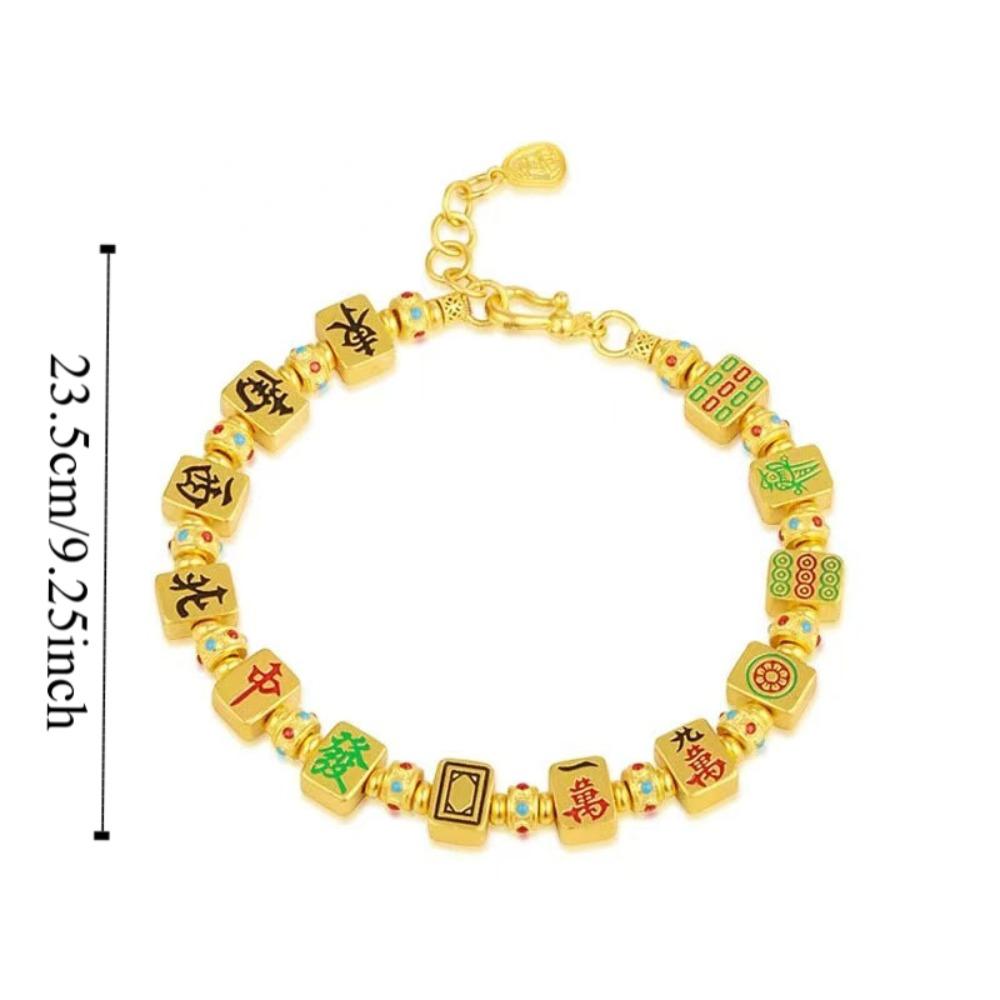 Chinese Character Golden Mahjong Bracelet Hand Jewelry Bohemian Style Bangle  Hipster