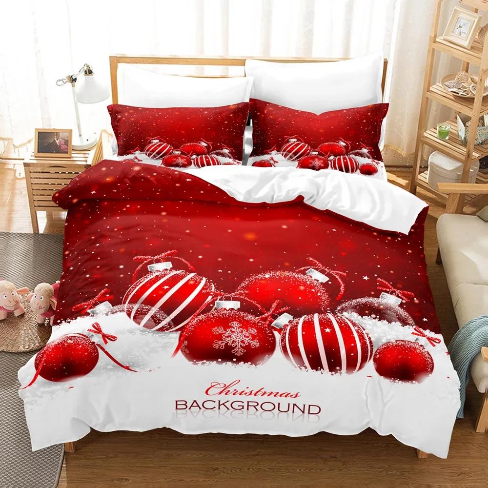 Juego de Cama Copos de Nieve de Invierno Rojo Celebrar Navidad Decoración del Hogar Nieve Alce Papá Noel Funda Nórdica Impresa en 3D Para Niño Niña Adulto