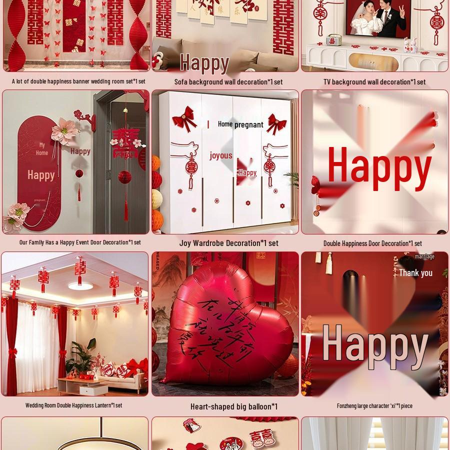 Wedding Decoration Set: Groom & Bride's Room Ornaments with Bunting & Robe Wall Décor