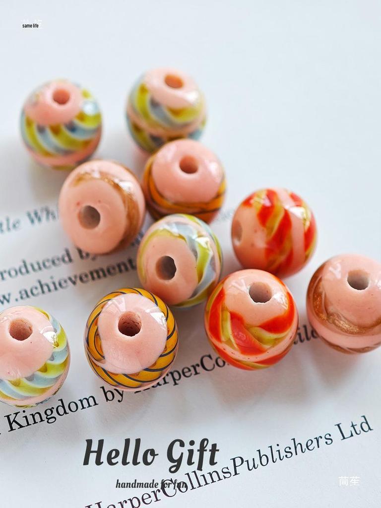 12mm West Asian Threaded Ribbon Candy Color Round Glass Beads for DIY Handmade Crafts