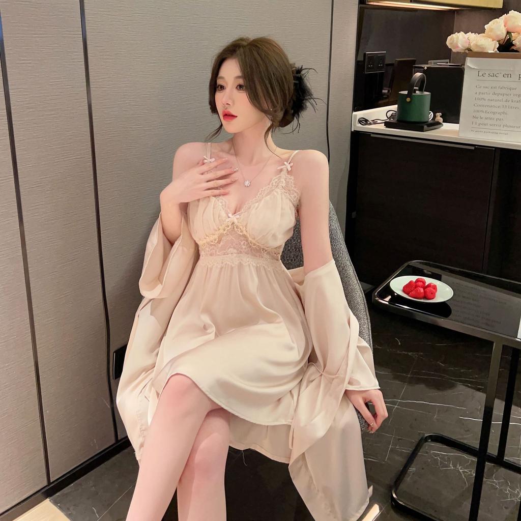 Suspender Nightgown Women's Summer Pure Desire Wind with Chest Pad Sexy Pajamas Women's New Wind Ice Silk Summer