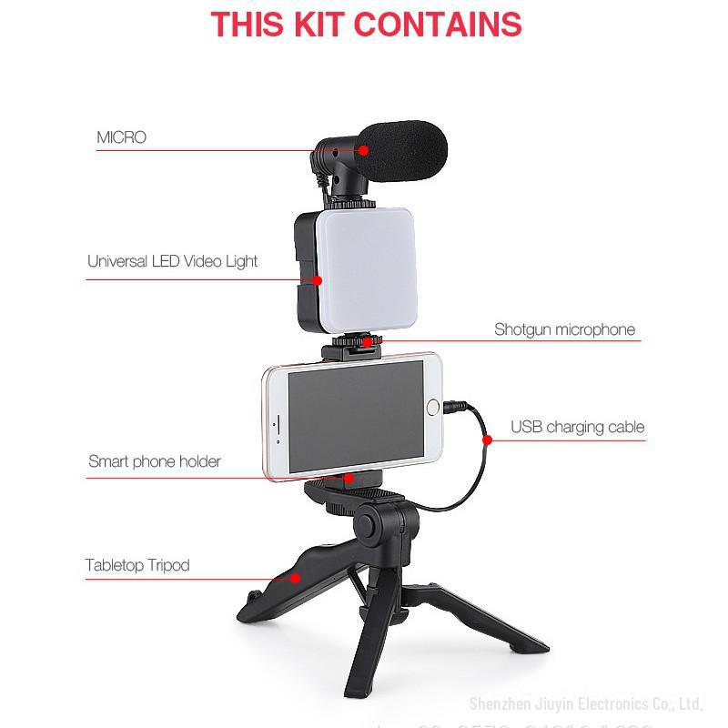AY49 Mini Pocket Fill Light & Selfie Stand with LED Flash and Microphone Set