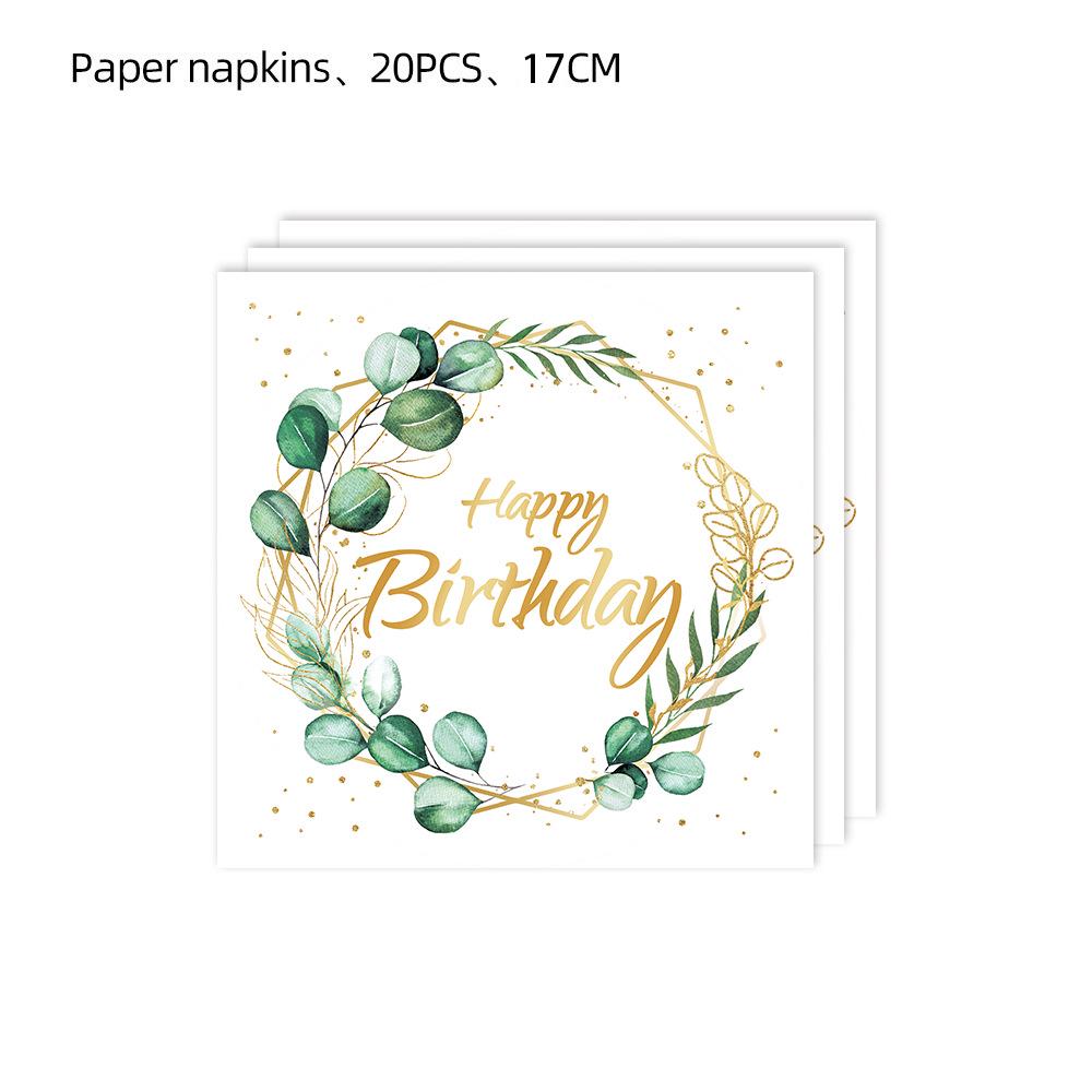 Eucalyptus Leaf-Themed Disposable Tableware Set for Baby Showers - Green Plates, Napkins, Cups, and Cutlery