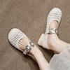 Woven Hollow Shoes Niche Mesh Toe Shoes Metal Buckle One-strap Women's Shoes Round Toe Flat Mary Jane Shoes