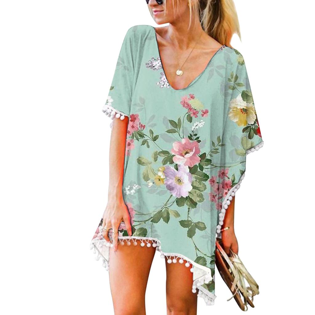 Kvinners trim Kaftan Chiffon dusker Badetøy Beach Loose Bikini Cover Up Topper