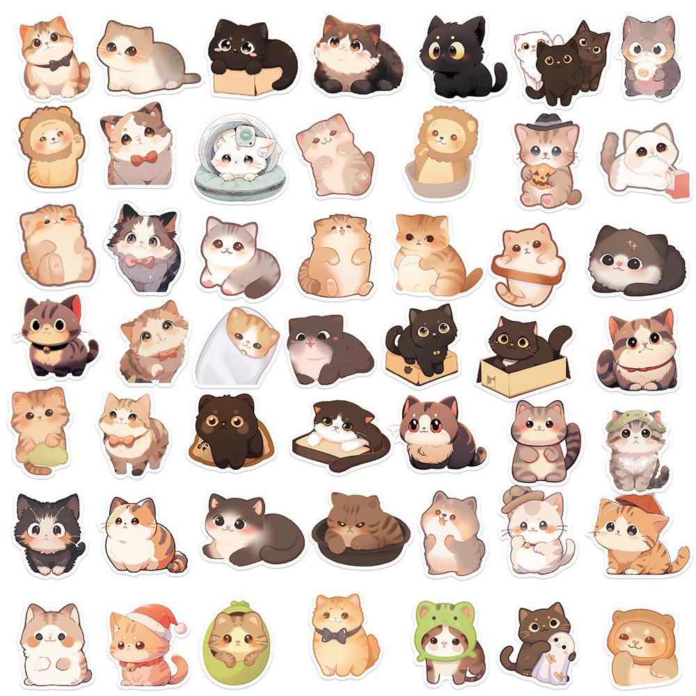 50 Cartoon Round-eyed Cat Doodle Stickers Decorate Guitar Notebook Suitcase DIY Waterproof Stickers