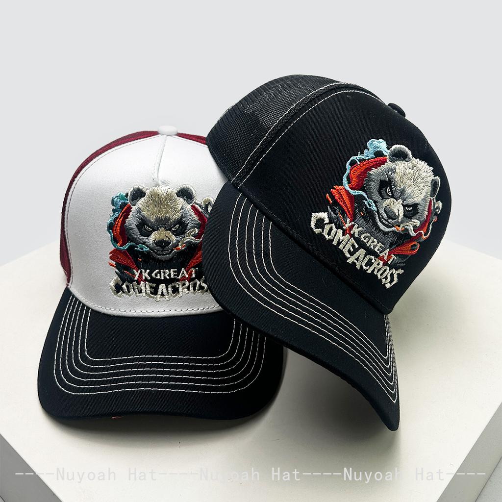 And Women Color Contrast Hip-Hop Embroidered Panda Letter Prints Baseball Caps Sun Protection Personalized Air Permeable Trucker Caps All-Match