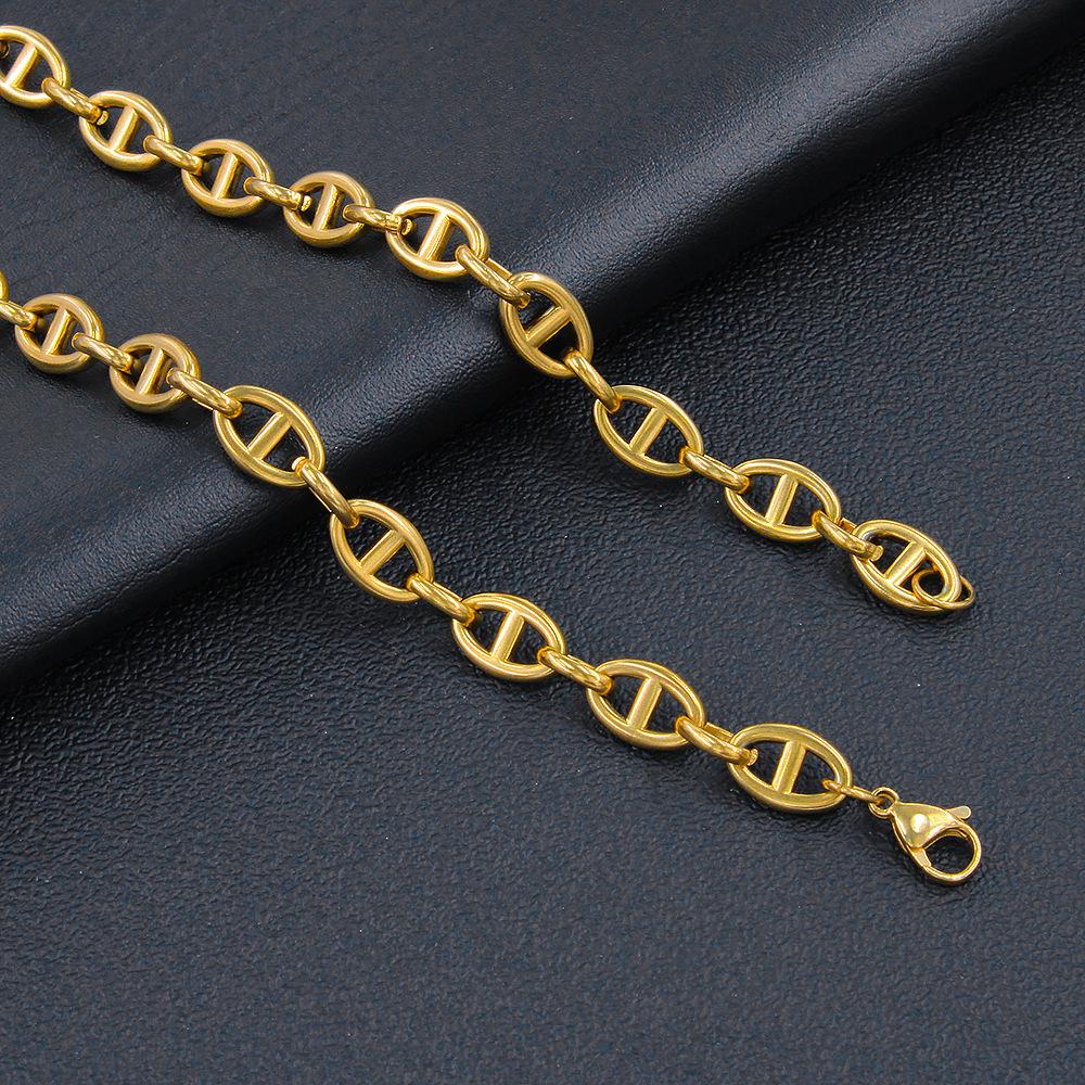 

8 мм/10 мм из нержавеющей стали, хип-хоп, кофейные зерна, цепочки, ожерелья, цепочки в виде свиного носа, браслеты, ожерелье в стиле панк, мужские ювелирные изделия в стиле хип-хоп 8mm-50cm золотой