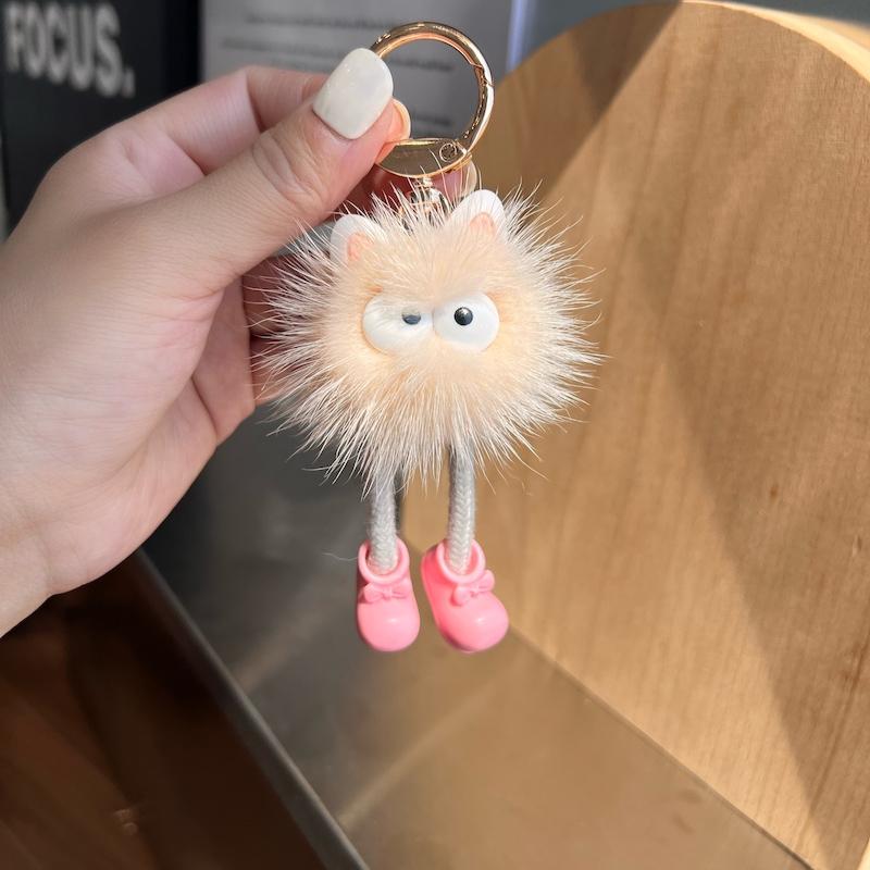 Cute Real Mink Hair Ball Small Coal Ball Car Keychain Pendant Plush Doll Doll Book Bag Pendant Gift