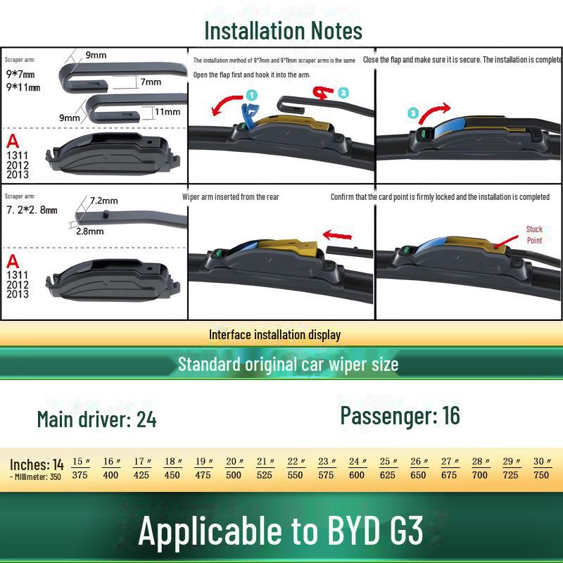 

Универсальная бесшумная бескаркасная щетка стеклоочистителя для BYD G3/G3R/G5/G6/L3