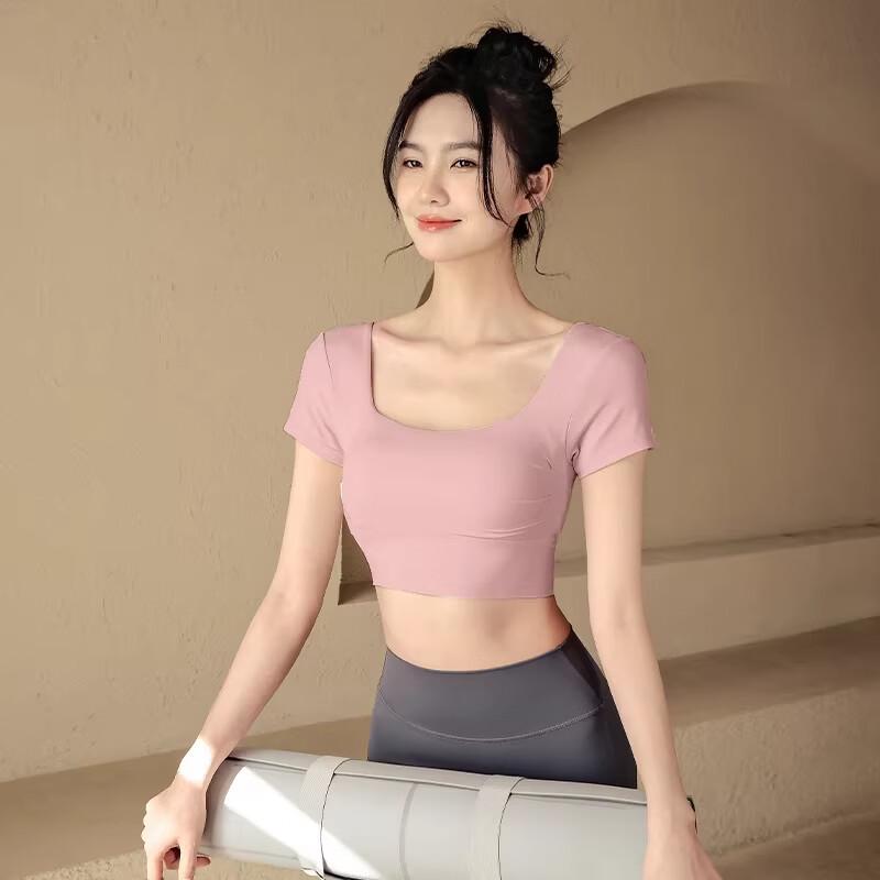 ACKDCS Women's Short Sleeve Crop Top for Yoga & Running