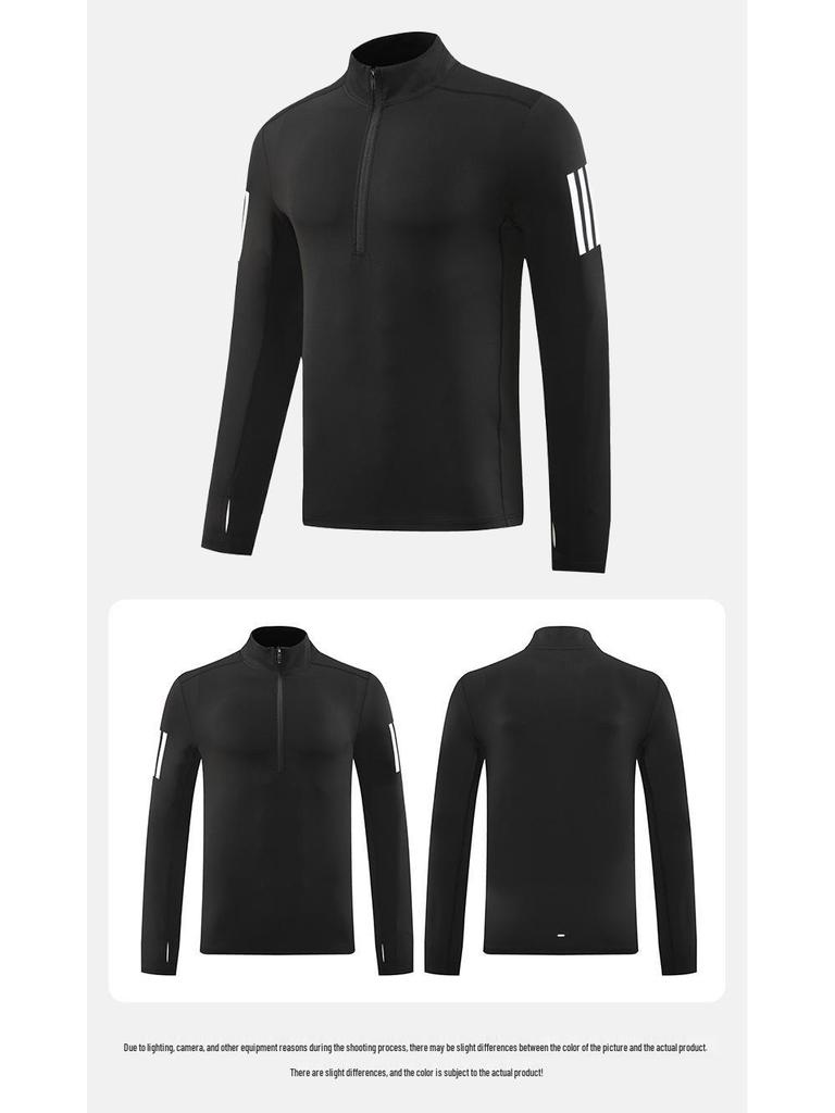 Men's Quick-Dry Long Sleeve Half-Zip Stand Collar Running T-Shirt - Breathable Autumn/Winter Base Layer