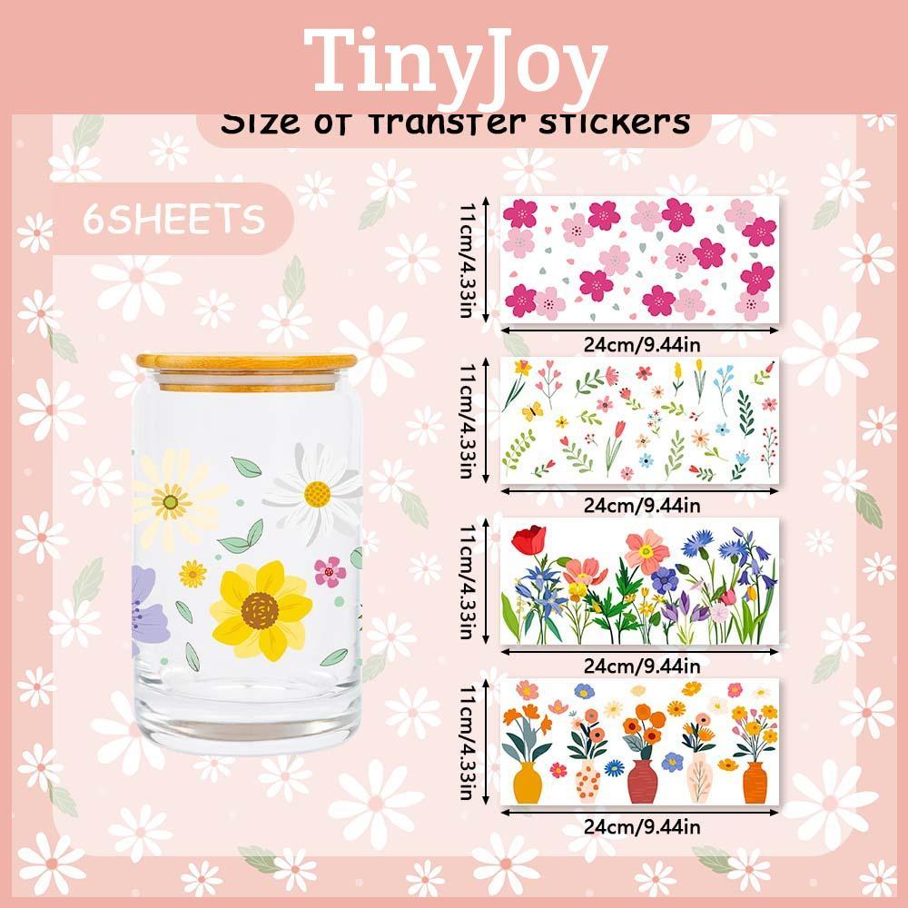 Glas Wasserbecher mit frischen Blumenpflanzen-Serie Kristall Transferaufkleber zur Heimdekoration