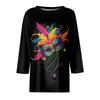 Topuri de damă cu mâneci 3/4 lungime, imprimeu floral, la modă vintage, lejer, cu gât rotund, cămăși de dimensiuni mari