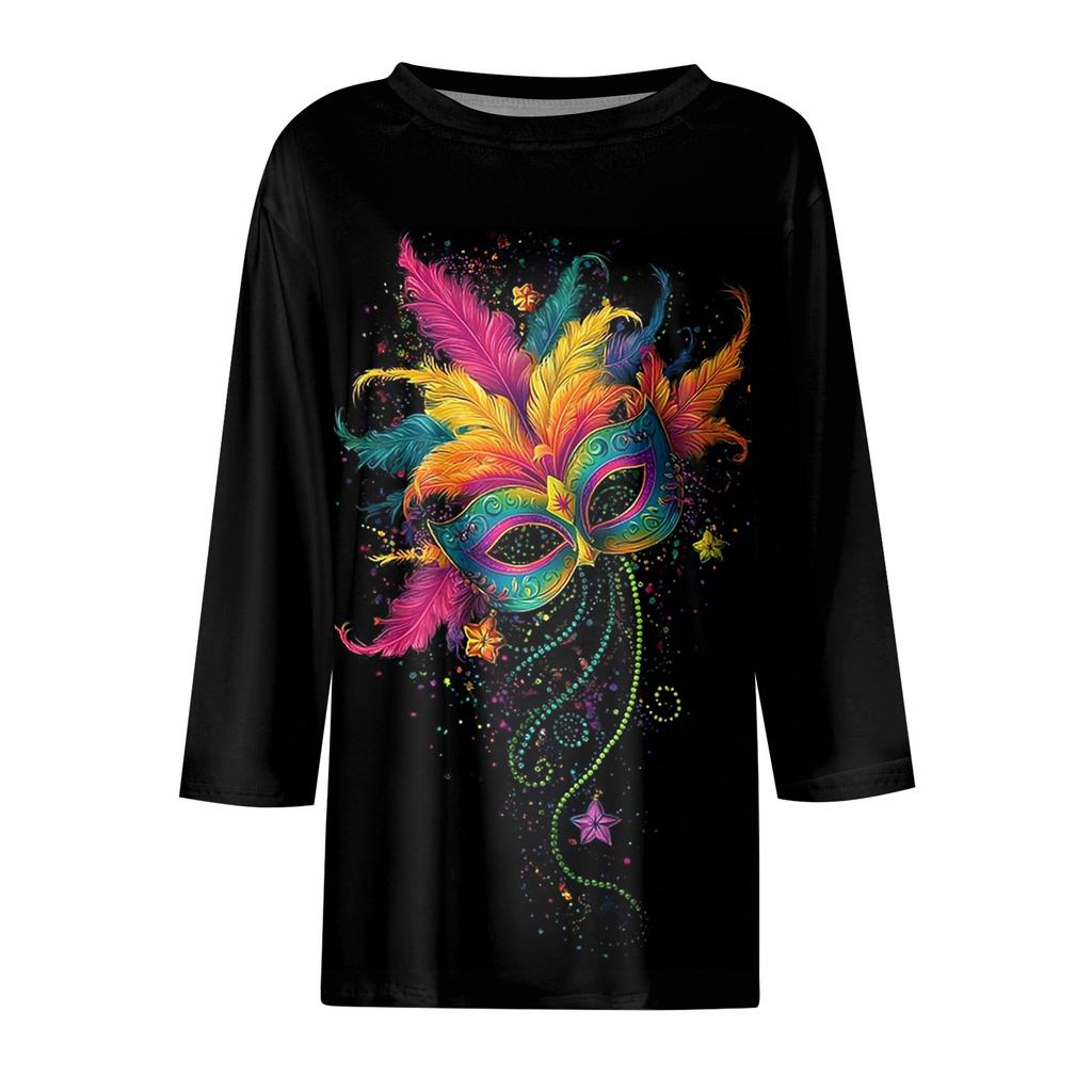 Topuri de damă cu mâneci 3/4 lungime, imprimeu floral, la modă vintage, lejer, cu gât rotund, cămăși de dimensiuni mari