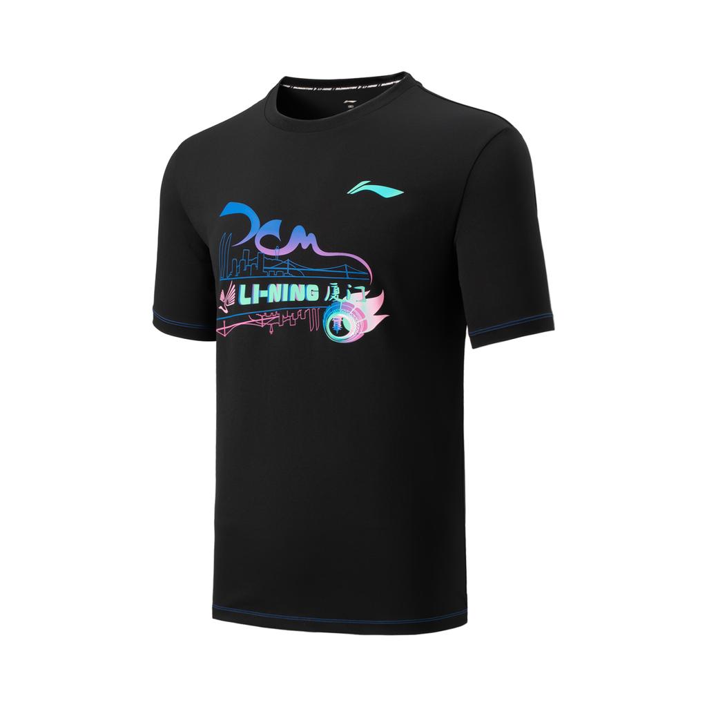 Li Ning Badminton Series Letter Round Neck Comfortable Versatile Breathable Short Sleeve T-Shirt Unisex Tops Black AHSVD75-1