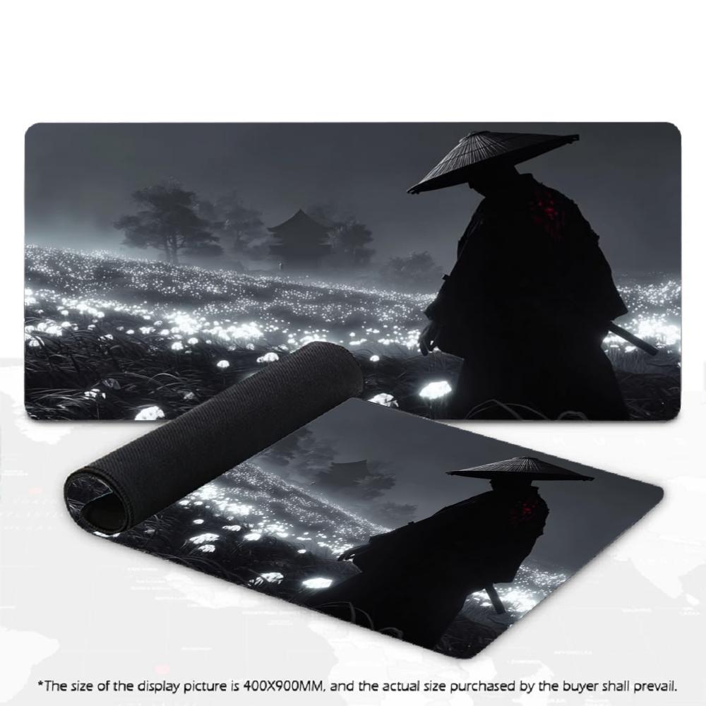 XXL Large Gaming Mouse Pad Musashi Miyamoto Japanese Ronin Katana Mountain Ink Art Desk Mat Non-Slip Rubber Keyboard Mouse Mats