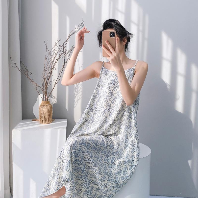 Suspender small fresh cotton and silk nightdress women's summer thin sleeveless lazy style loungewear high-end sense holiday dress