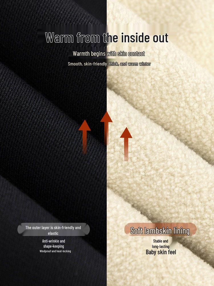 Women's Slimming Lambswool Pencil Pants, Plus Velvet Thickening, Elastic Autumn/Winter Base Layer In Black