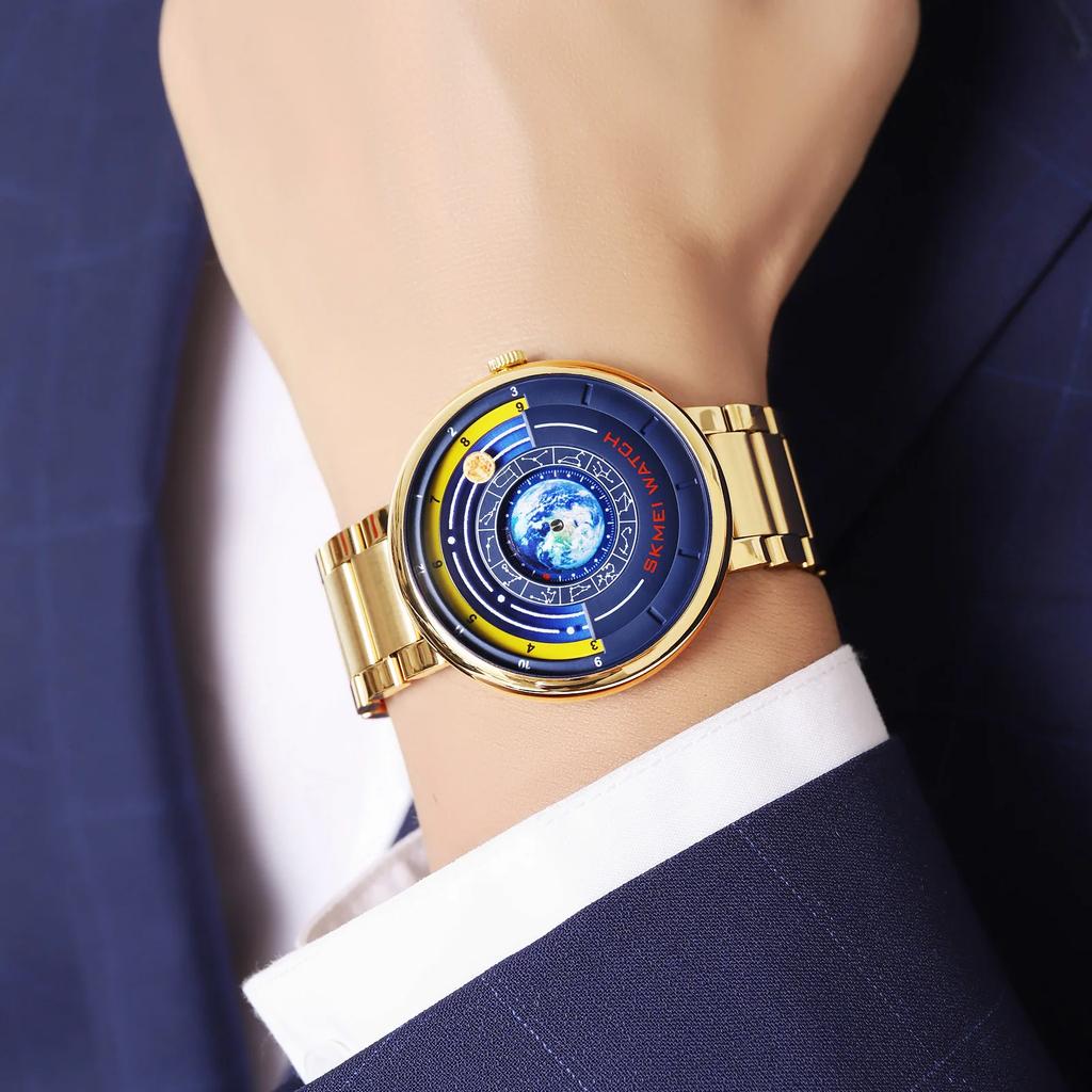 Skmei 2361 Constellation Space Theme Man Quartz Large Dial Alloy Waterproof Fashion Watches Calendar Analog Timing Alarm Clock